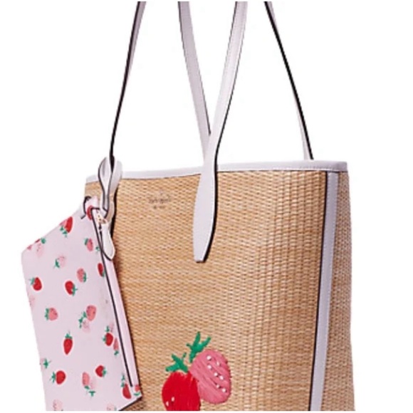 Kate Spade Straw Tote with Strawberry Pouch - Picture 6 of 13